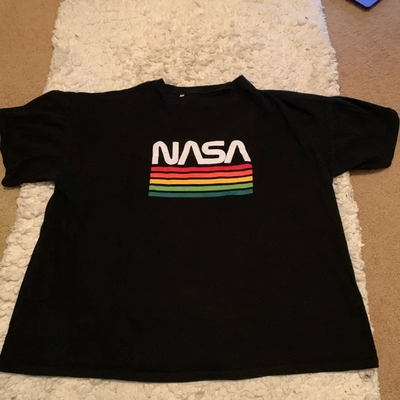 SHEIN Tops Black Womens Rainbow Nasa Logo Graphic Band Short